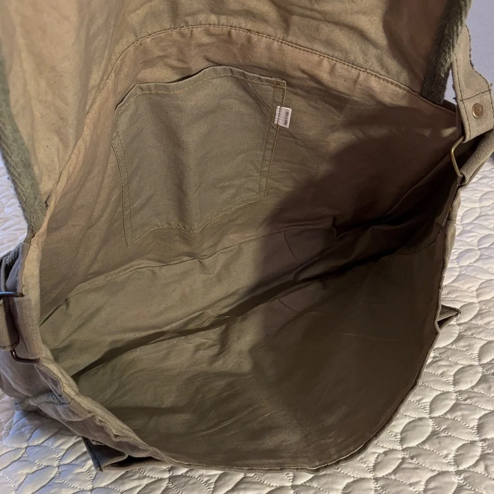 Canvas and Leather Messenger Bag - Khaki Green NWT North Coast Brewing Co Logo